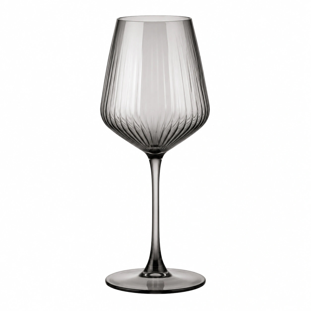 Calice da vino 500 ml in vetro grigio fumo con stelo e motivo scanalato