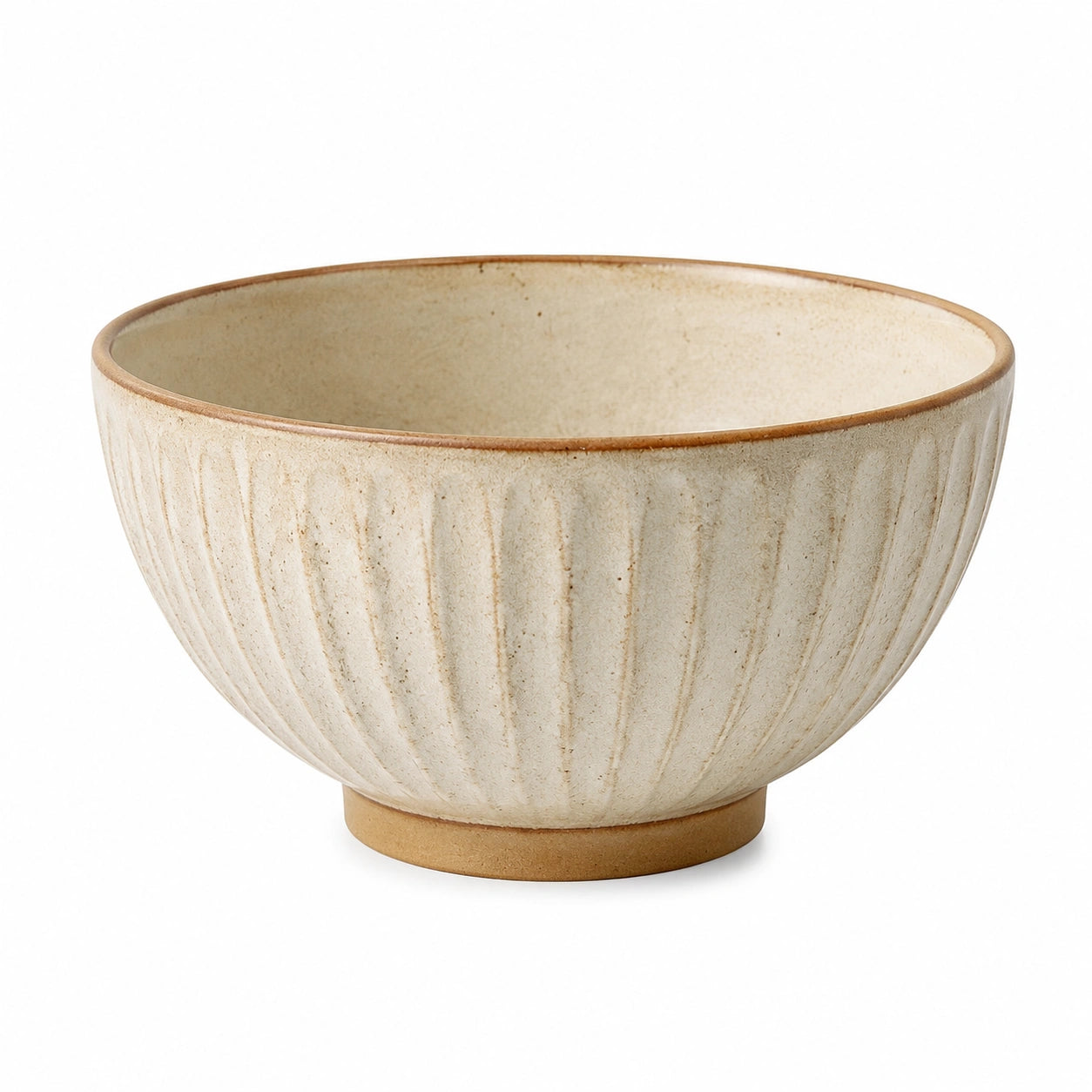 Ciotola in ceramica 18 cm beige con rilievi verticali per servire