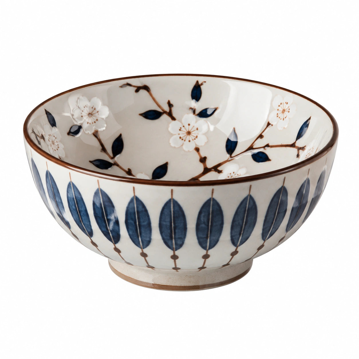 Ciotola 18 cm in ceramica bianca e blu con motivo floreale per tavola