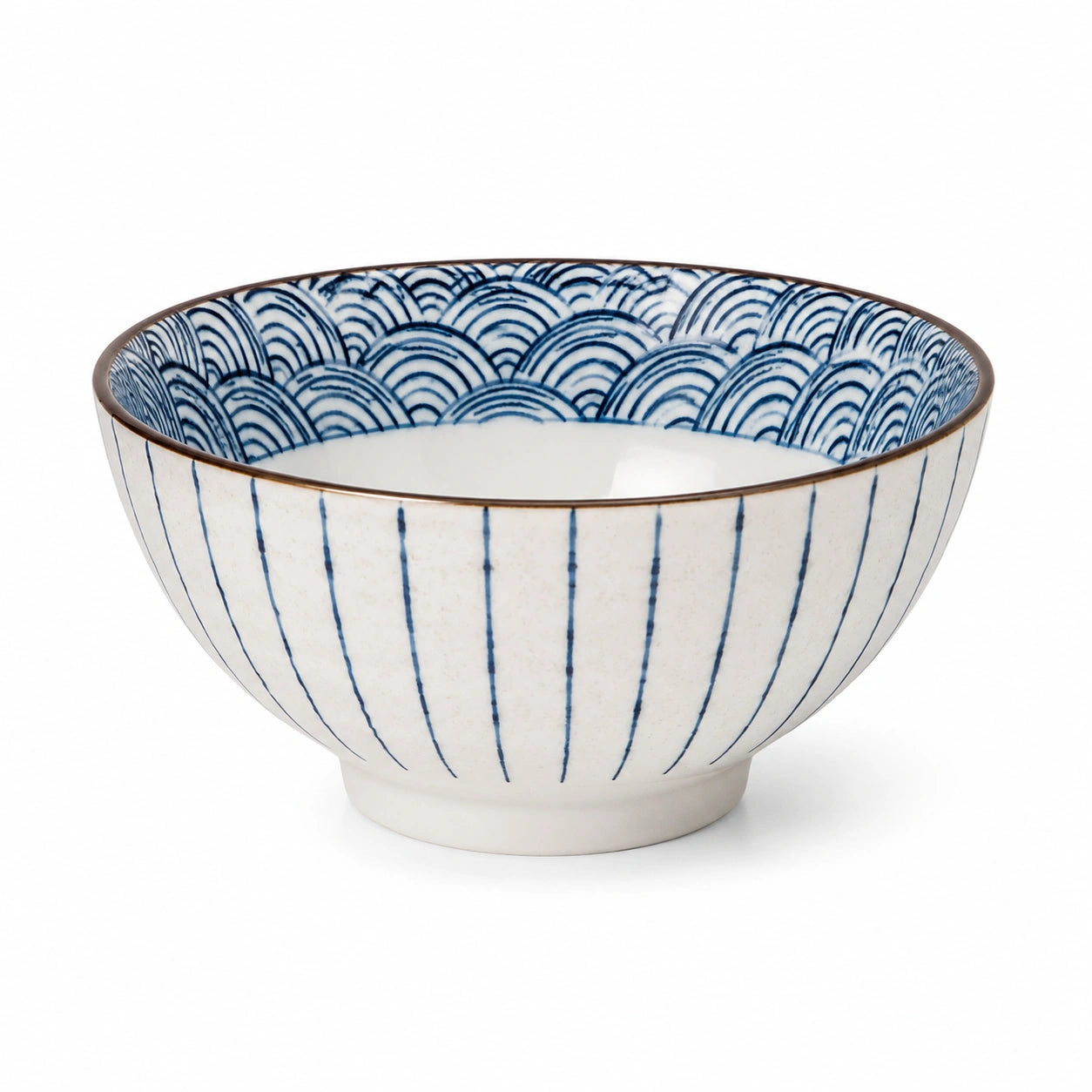 Ciotola Ø 18 cm in ceramica bianca/blu per alimenti con motivo a onde