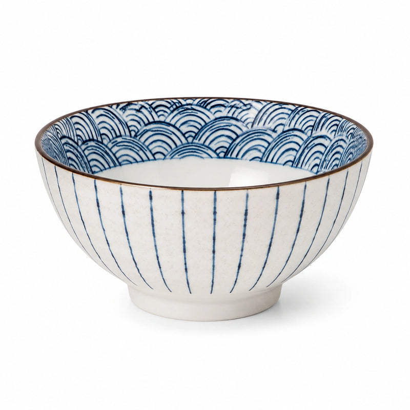 Ciotola Ø 18 cm in ceramica bianca/blu per alimenti con motivo a onde