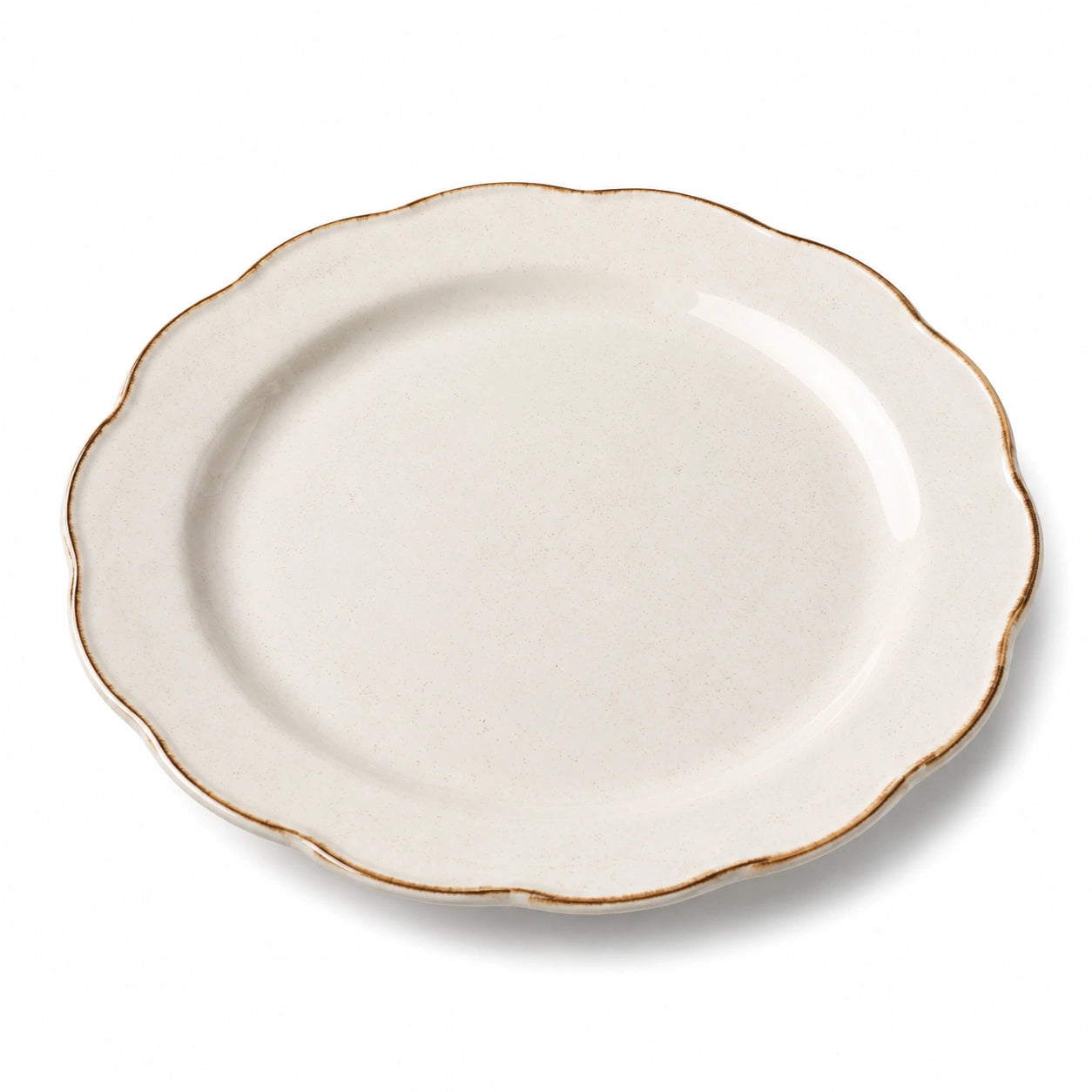 Piatto piano rotondo 26 cm in ceramica avorio con bordo ondulato