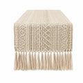 Runner da tavola 180 x 40 cm in cotone beige con frange stile boho