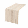 Runner da tavola 180 x 40 cm in cotone beige con frange stile boho