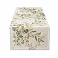 Runner da tavola 180 x 33 cm in tessuto beige e verde con motivo botanico
