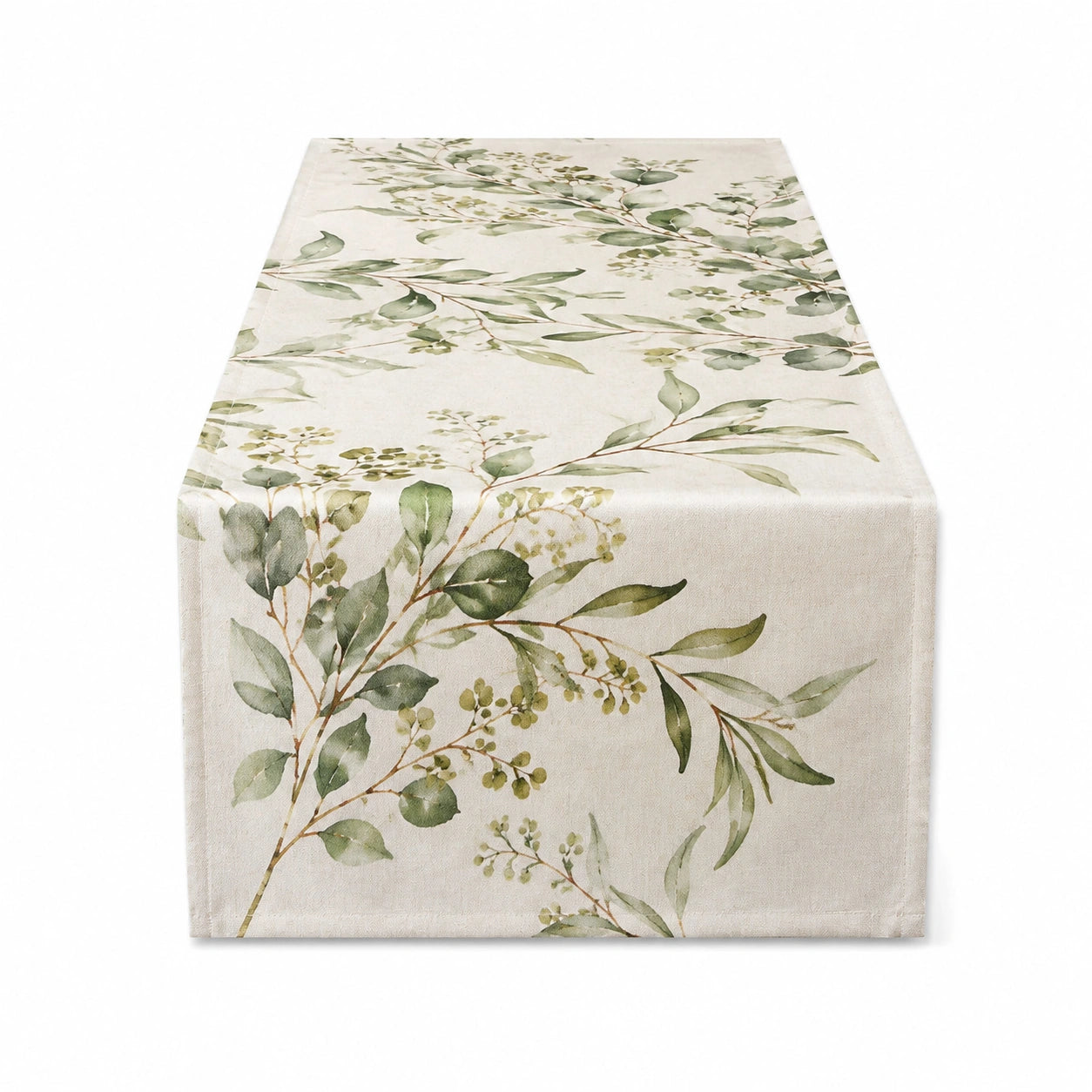 Runner da tavola 180 x 33 cm in tessuto beige e verde con motivo botanico