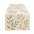 Runner da tavolo 180 x 40 cm in tessuto beige e verde con foglie - decorazione botanica