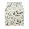 Runner da tavolo 180 x 35 cm in tessuto bianco e verde con motivo botanico