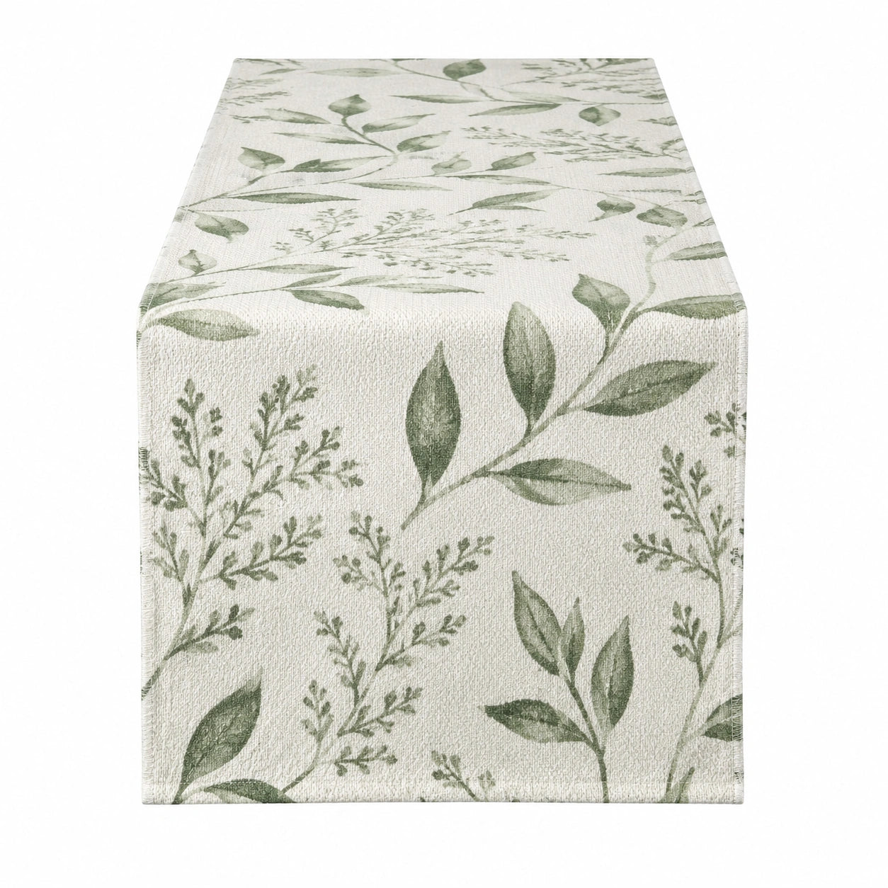 Runner da tavolo 180 x 35 cm in tessuto bianco e verde con motivo botanico