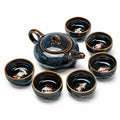 Set da tè in ceramica 7 pezzi teiera 700 ml tazze 100 ml blu nero con motivo pesce