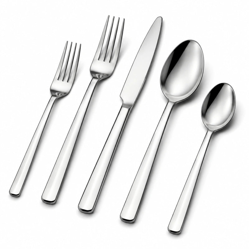 Set posate 5 pezzi in acciaio inox argento - stile moderno per tavola