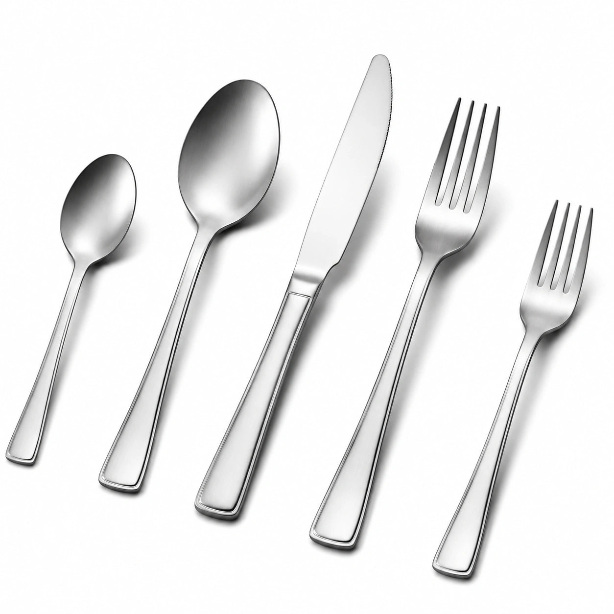 Set posate da tavola 5 pezzi in acciaio inox argento - design lucido per uso quotidiano