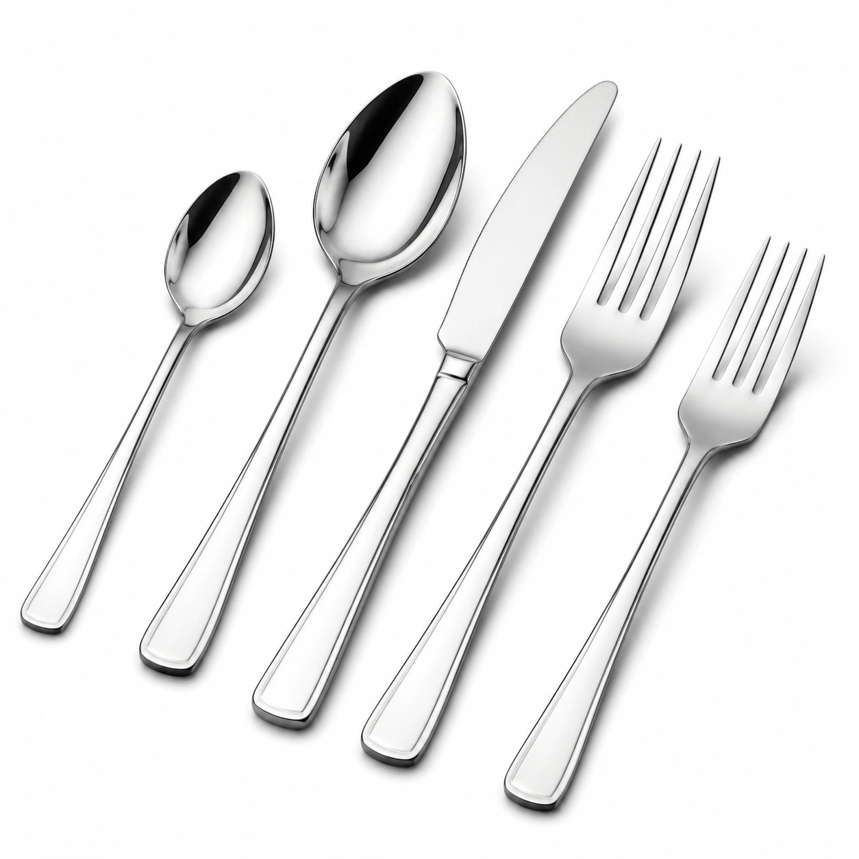 Set posate 5 pezzi in acciaio inox argento stile moderno per tavola