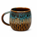 Tazza 450 ml in ceramica smaltata turchese marrone con manico stile rustico