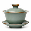 Tazza gaiwan in ceramica verde 180 ml con coperchio e piattino