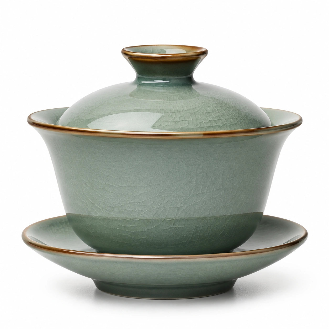 Tazza gaiwan in ceramica verde 180 ml con coperchio e piattino
