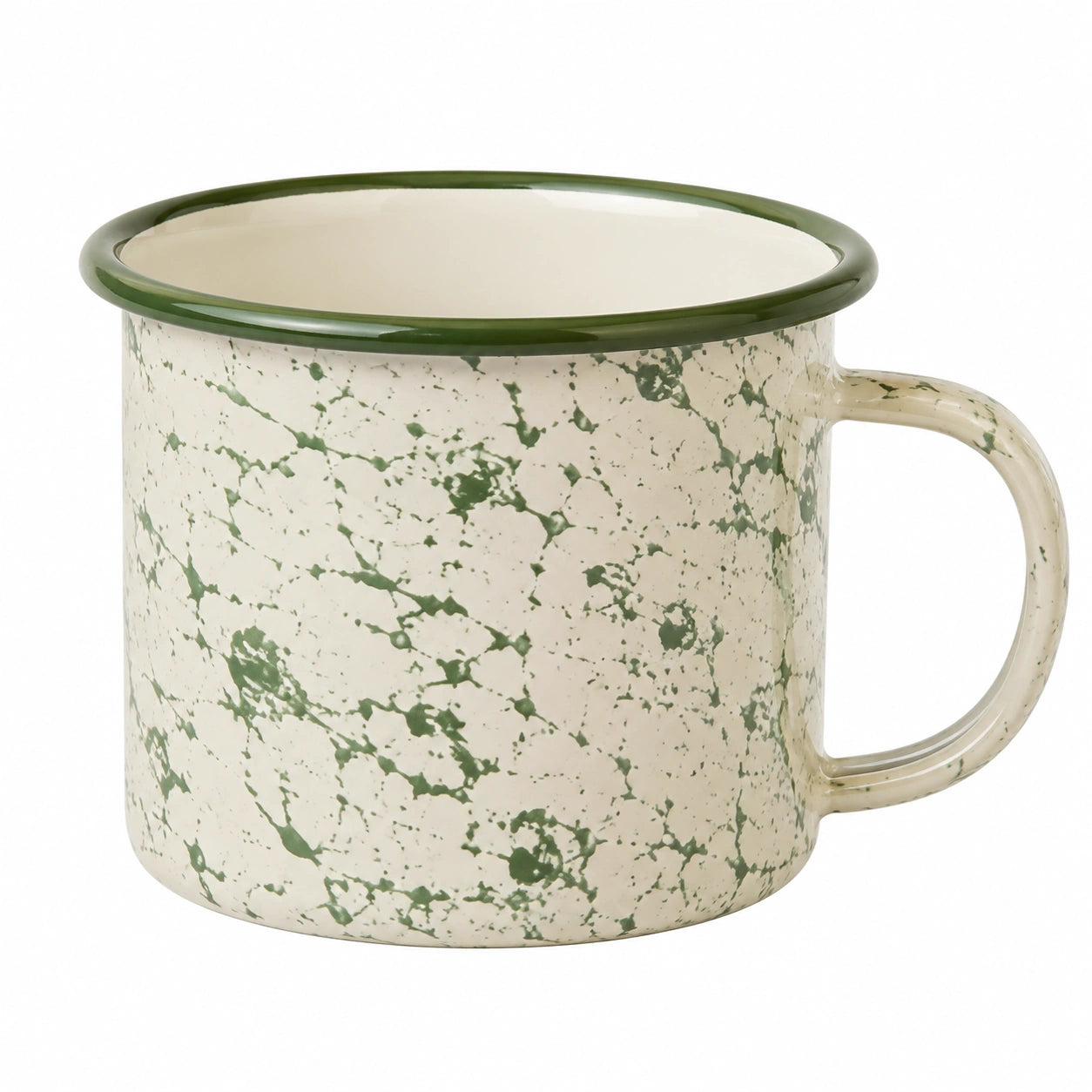 Tazza smaltata 500 ml in acciaio bianco e verde con manico stile retrò