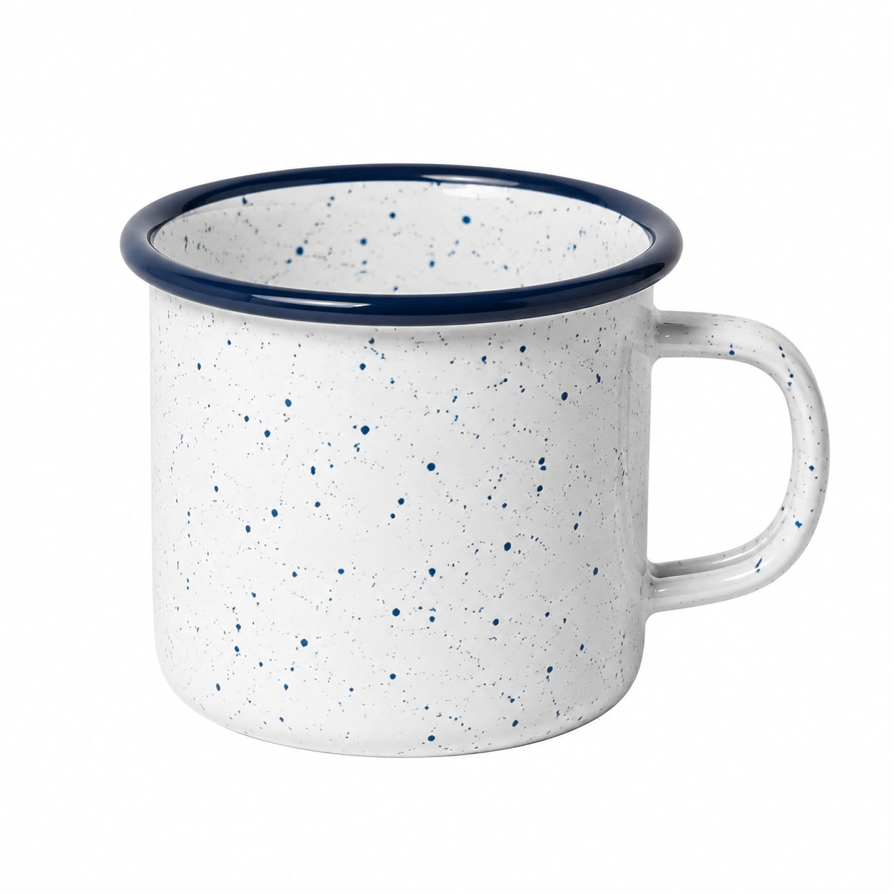 Tazza smaltata 350 ml bianco/blu con manico stile rustico