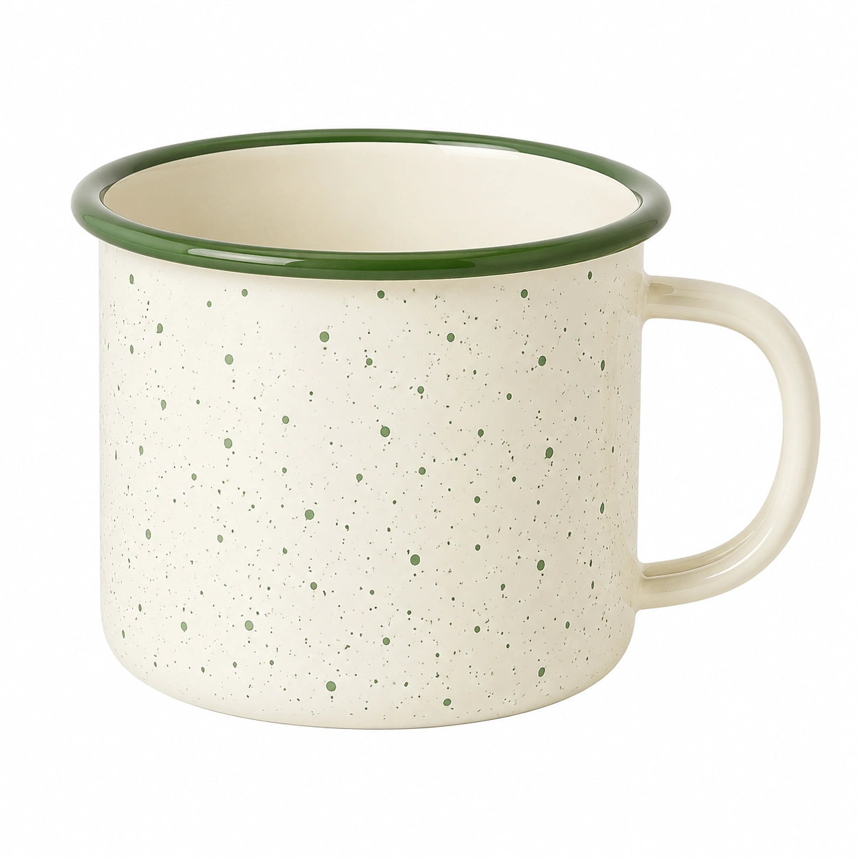 Tazza smaltata 450 ml 10 cm bianco verde con manico stile retrò