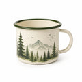 Tazza smaltata 450 ml diametro 10 cm crema e verde con paesaggio montano